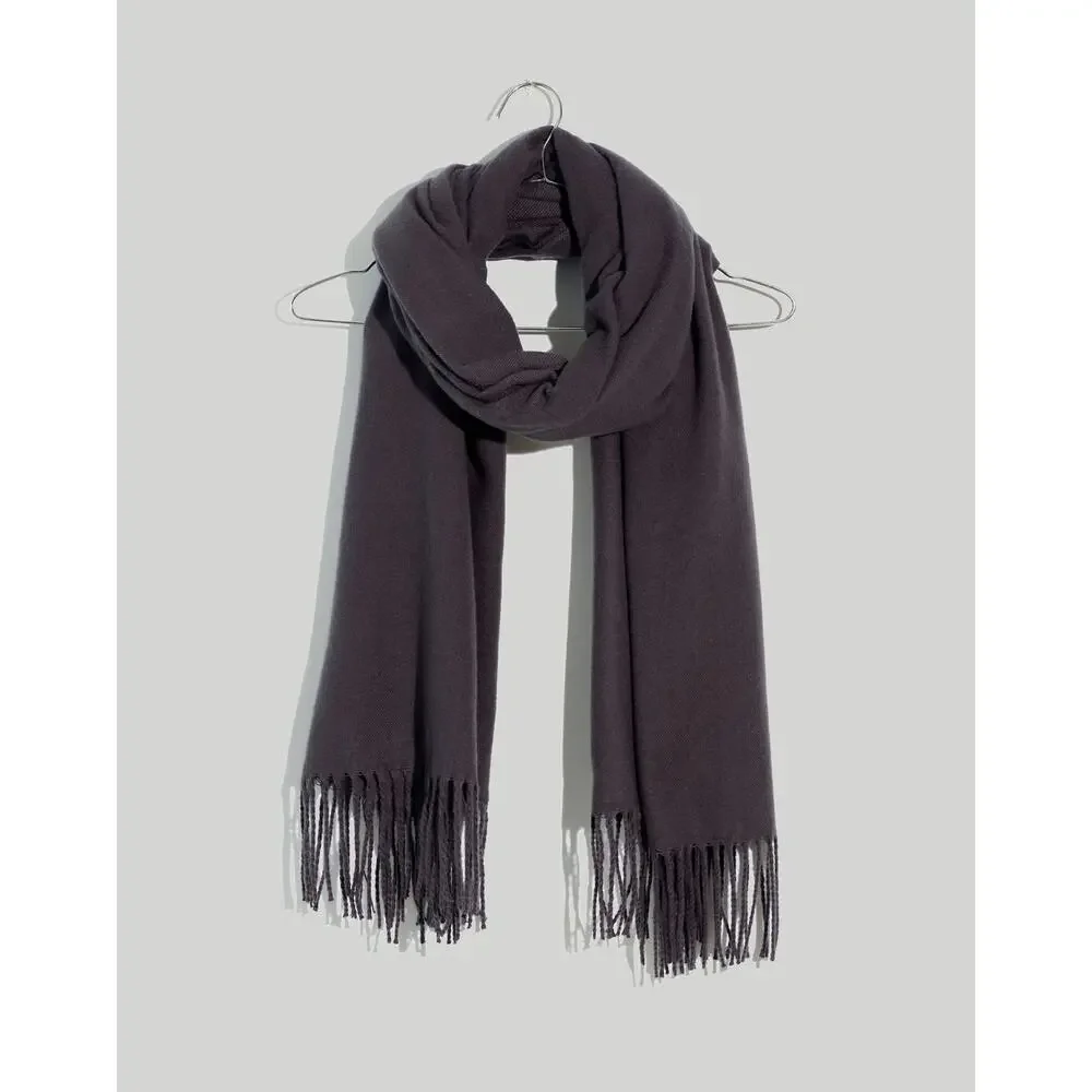 New Madewell Women's Fringed (Re)sourced Scarf in Coal, One Size